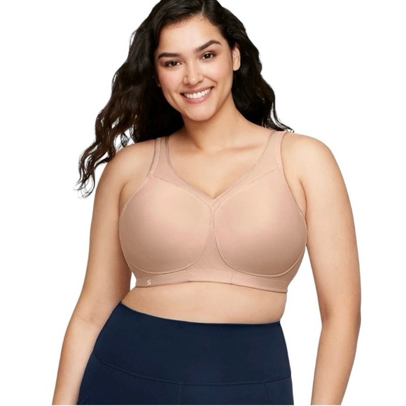 Glamorise Magiclift Seamless Sports Bra Size 46F Wireless Shape Support Beige - Picture 1 of 11